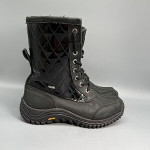 UGG Adirondack II Womens 7 Black Patent Quilted Waterproof Winter Rain Tall Boot